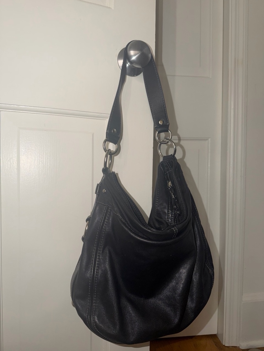 Coach Black Leather Large Zoe Hobo with Silver Hardware